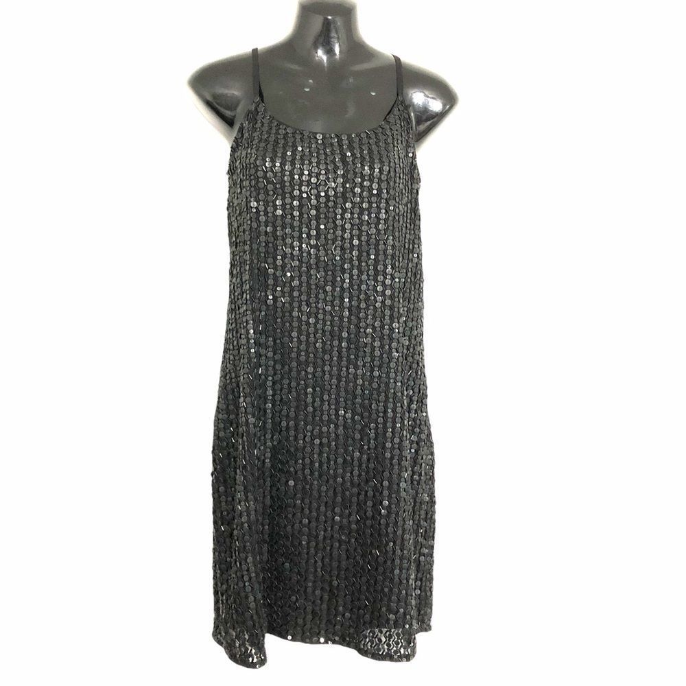 JAYE.E black matte sequin shift dress scoop neck